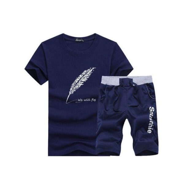 2 Piece Short -sleeved Shirt Mens Soprtswear Trousers Pants