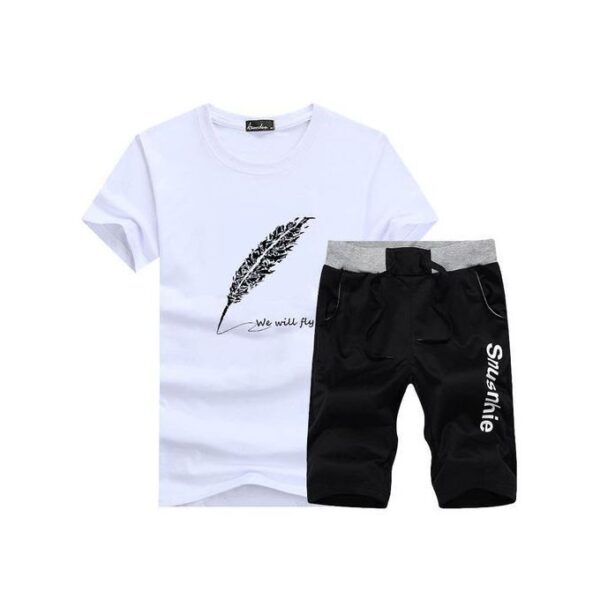 2 Piece Short -sleeved Shirt Mens Soprtswear Trousers Pants
