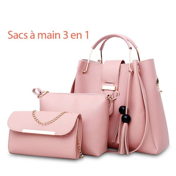 3 en 1 Sacs à Main en Cuir PU Pour Femmes Sacs de Mode Pour Femmes Sac Fourre-tout étanche Rose