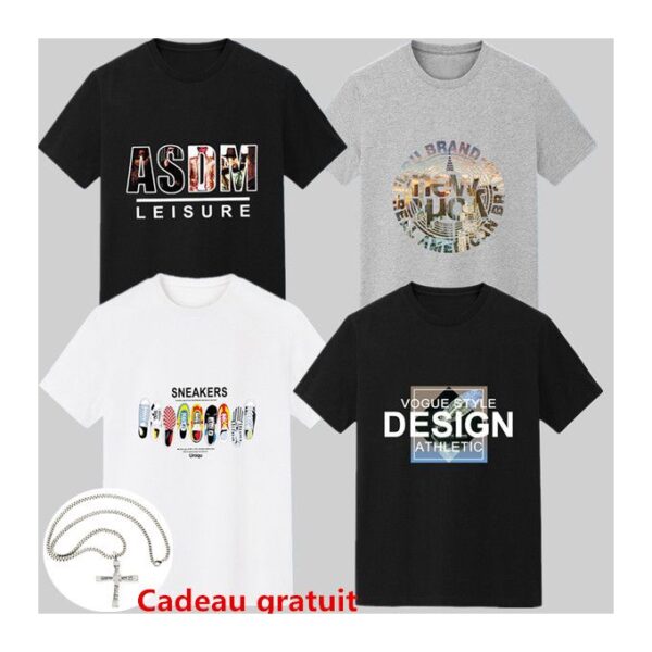4 pièces/ensemble T-shirt + collier croix