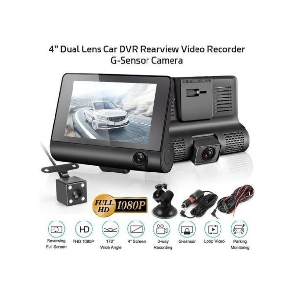 4.0 Pouces 1080p Double Lentille Full HD Voiture DVR Caméra Vision Nocturne Rétroviseur Dashcam (Noir)