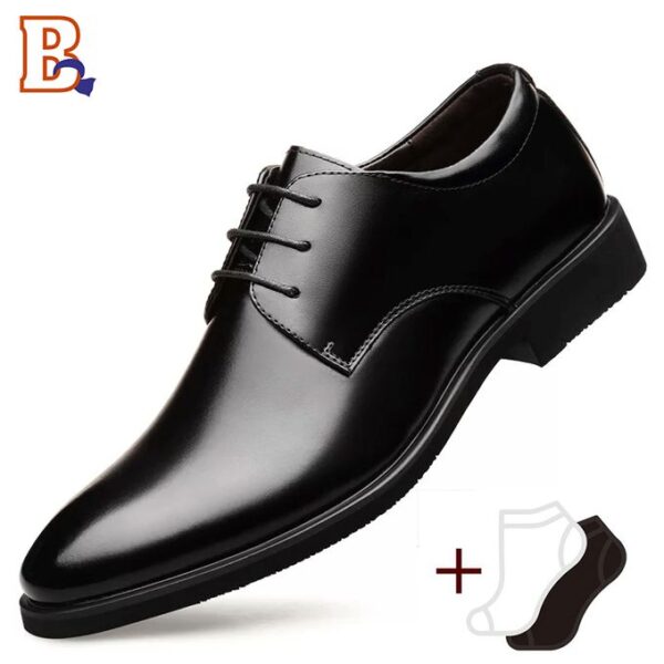 Chaussures En Cuir Pour Hommes, Chaussures Décontractées D'affaires + 2 Paires De Chaussettes (Gratuites)