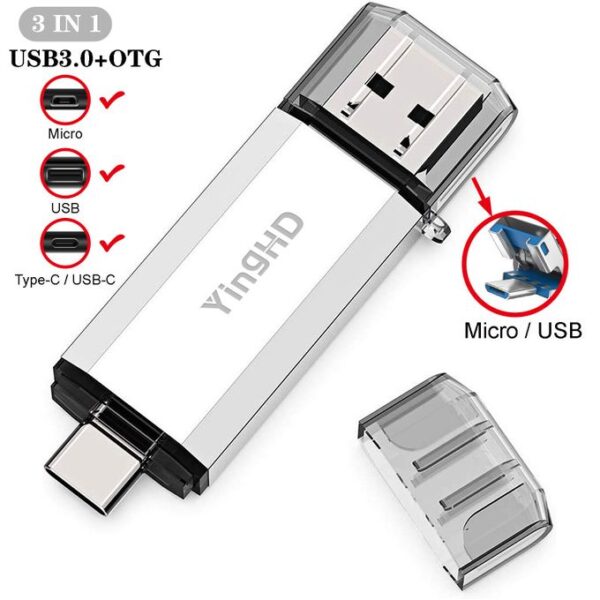 Clé USB OTG 3 En 1 32 Go Pour PC De Type C Android Argent