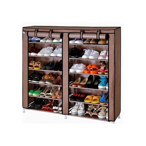 Double Range Chaussures - 12 étagères - Marron - 36 paires