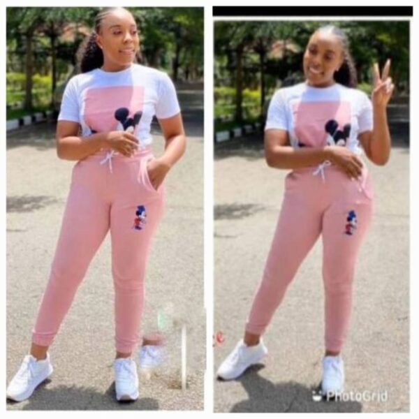 Ensemble Pantalon+haut Couleur Rose/ Blanche
