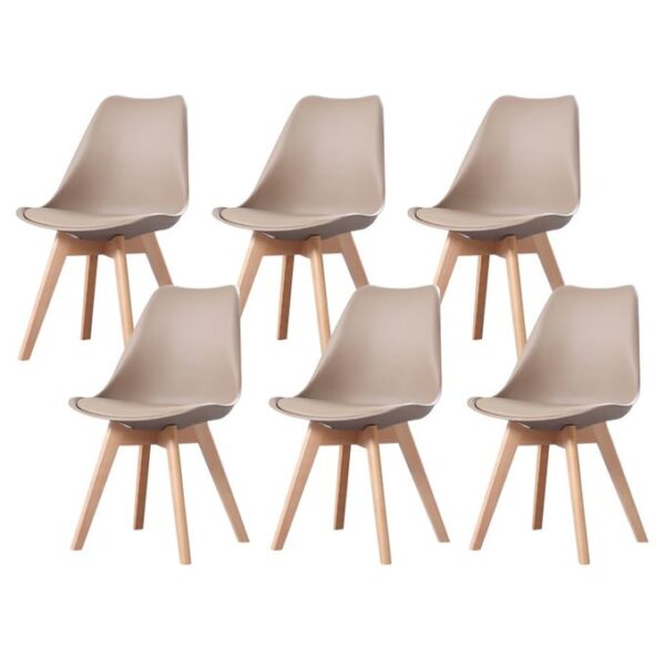 Lot de 6 Chaises Style Scandinave MALMÖ - Pieds Bois Massif en Hêtre - Assise Rembourrée en Simili Cuir Taupe