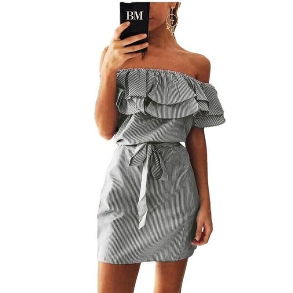 Mesdames Robe Rayé Asymétrique Tube Top Hors Épaule Jupe Vêtements Jupe Courte
