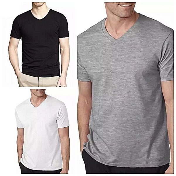 Pack de 3 T-shirts Col V - Manches Courtes - Homme - Gris, Blanc, Noir