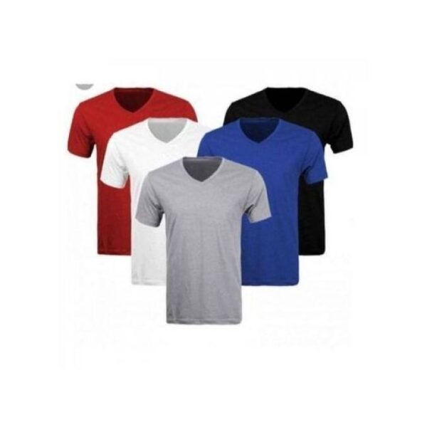 Pack de 5 Tee-shirt en Coton Homme - Col V - Manches Courtes - Rouge/Blanc/Gris/Bleu/Noir
