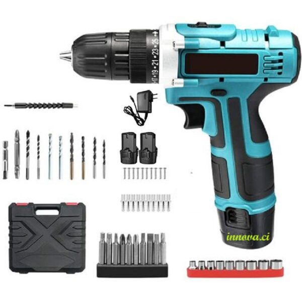Perceuse Visseuse Sans Fil + Mallette+02 Batteries+ 25 Accessoires