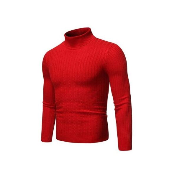 Pull à Col Roulé Pour Homme en Coton et Polyester Rouge