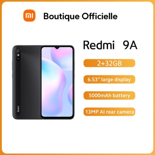 Redmi 9A - 2 Sim - 4G - 6.53 Pouces - 2Go Ram - 32Go Rom - 13Mpx - 5000mAh - Gris