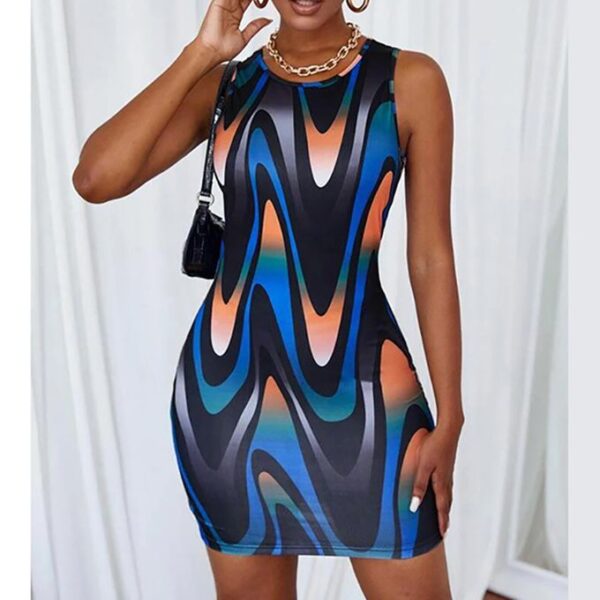 Robe Slim Imprimée Pour Femme-bleu