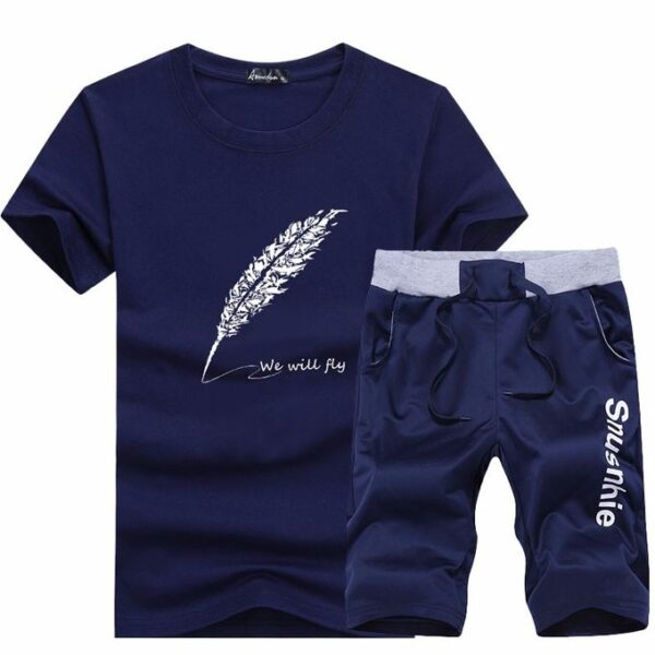 T-shirt à Manches Courtes et Short 2 Pièces - Bleu Foncé