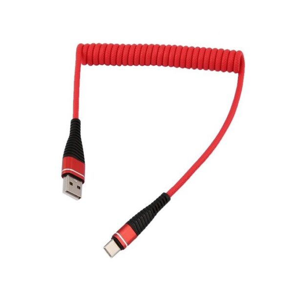 USB-C Type C Cable Coiled Spring Type-C Data Sync Charging For Samsung Red